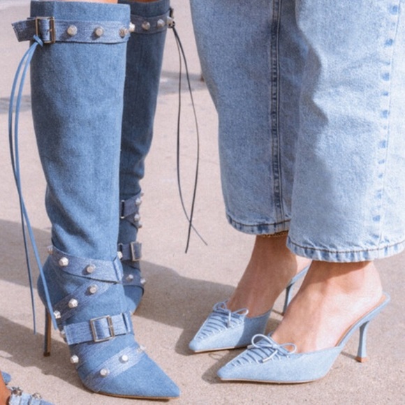 Steve Madden Brianne Denim Pointed Stiletto Mules, Size 9 brand new with box - Picture 8 of 16